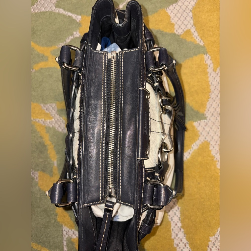 Coach Hampton Braided Leather Satchel F13084 Cream & Black - Picture 10 of 16